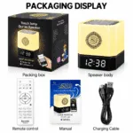 Veilleuse Coranique, Bluetooth, MP3, Lampe 7 couleurs et Télécommande