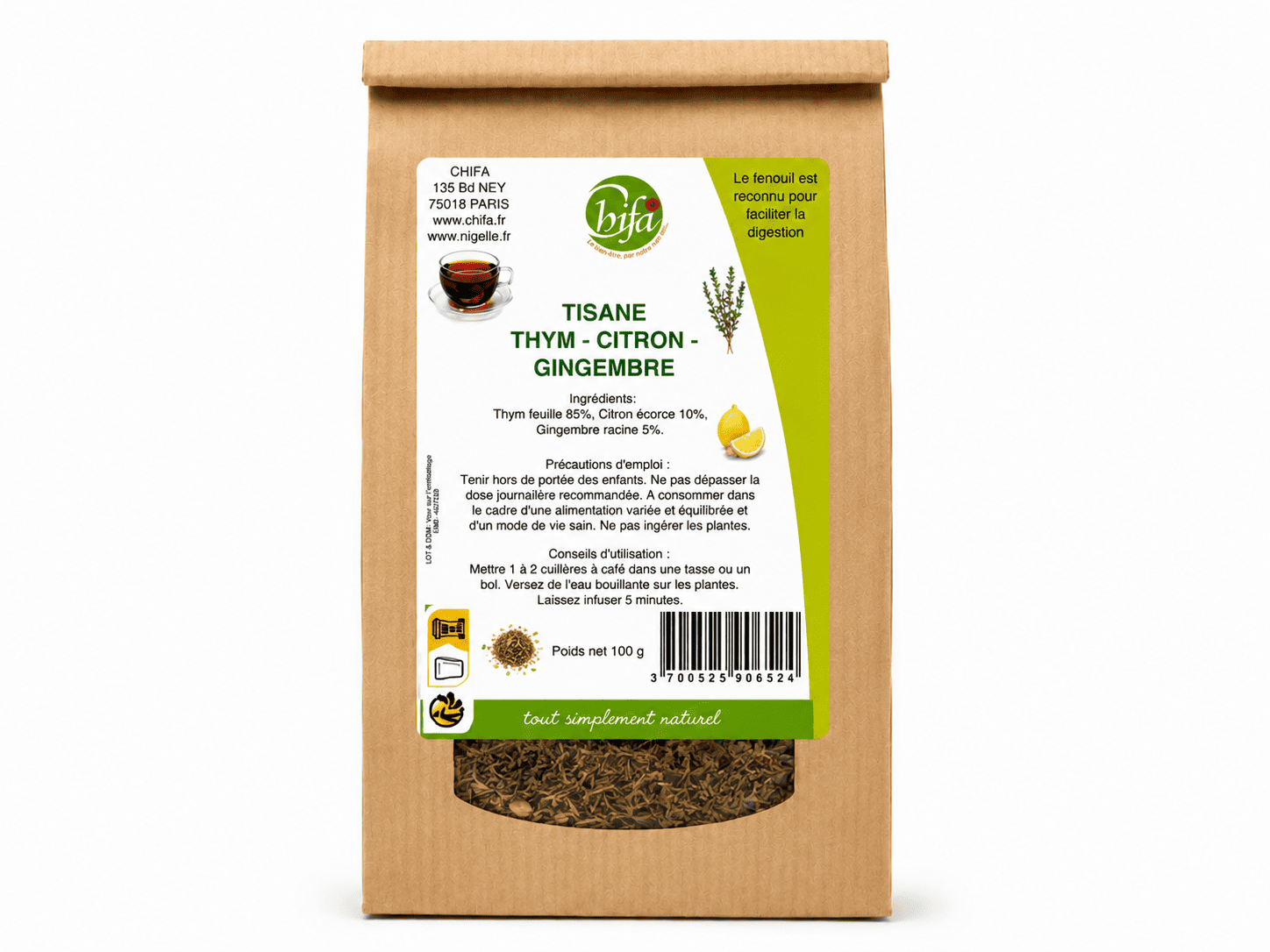 tisane thym citron gingembre chifa Tisane Thym - Citron - Gingembre CHIFA – 100 g – Image 1