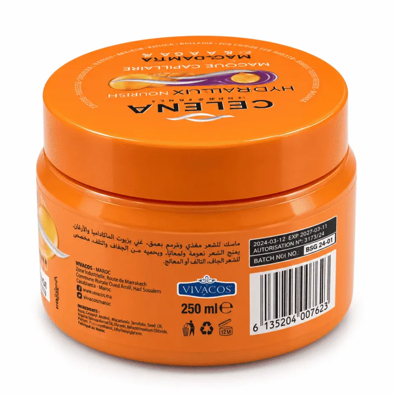 Masque capillaire Celena Hydralux Nourish Macadamia et Argan 250 ml