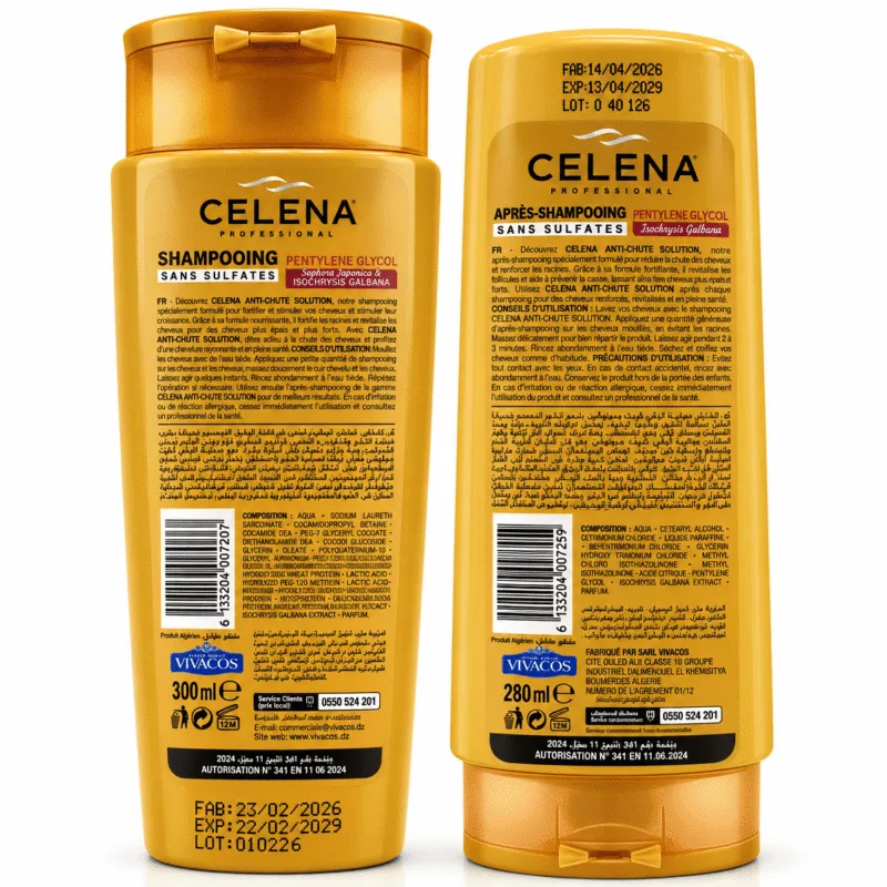 Pack CELENA Professional Anti-Chute Solution shampooing et après-shampooing