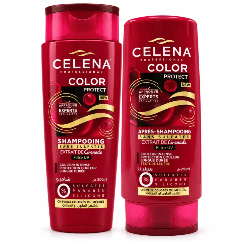 Pack CELENA Color Protect shampooing et après-shampooing pour cheveux colorés ou méchés