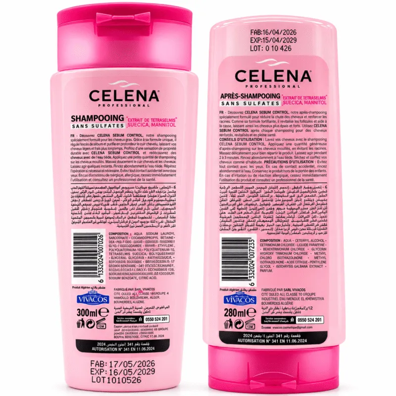 Pack CELENA SEBUM CONTROL shampooing et après-shampooing pour cheveux gras